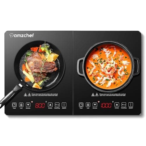 Double Induction Cooktop AMZCHEF Induction Cooker 2 Burners, Low Noise Electric Cooktops With 1800W Sensor Touch, 20 Temperature & Power Levels,Independent Control,3-hour Timer, Safety Lock - Image 1