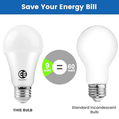 EdisonPar Dusk to Dawn A19 LED Light Bulb, 60W Equivalent, Efficient 9W, 900 Lumens, Automatic On/Off Sensor for Outdoor, E26 Medium Base, Frosted, 6500K, Cool Daylight - (Pack of 8) - Image 4