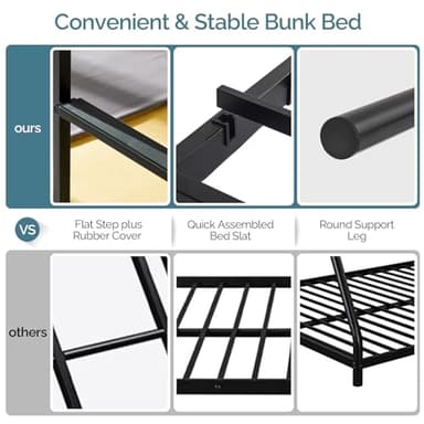 VINGLI Bunk Bed Twin Over Twin for Kids, Teens & Adults Bunk Bed with Stairs & Flat Rungs, Heavy Duty Metal Slats, No Box Spring Needed, Black - Image 7