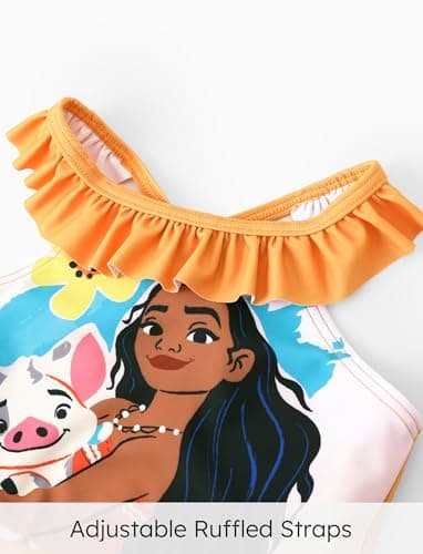 Disney Princess Moana Toddler Girls 2 Piece Bikinis Sets:Cartoon Print Swimsuits Tankini with Ruffled Top Orange 3 Years - Image 3