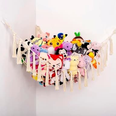 YKBU Stuffed Animals Hammock Corner Hanging Net with Wooden Beads Macrame Stuffed Animal Storage Ideas Plush Holder Toy Organizer for Boho Nursery Playroom Bedroom Kids Room Decor (cream, X-Large) - Image 8