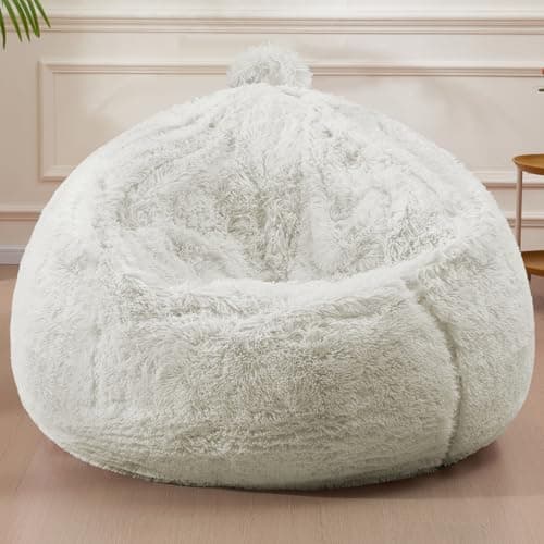 Stuffed Animal Storage Bean Bag (Cover Only), Adult Bean Bag Chair Covers Machine Washable, White Bean Bag Chair Without Filler Included - Image 1