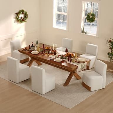 CHITA Dining Chairs with Casters Set of 2, FSC Certified Upholstered Armless Modern Rolling Dining Chairs with Rollers for Bedroom Reading Room Living Room, Linen - Image 7