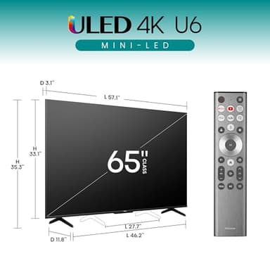 Hisense 65-Inch Class U6 Series Mini-LED ULED 4K UHD Google Smart TV (65U6N) - QLED, Motion Rate 240, HDR 10+, Full Array Local Dimming, Game Mode Plus, Alexa Compatibility - Image 2