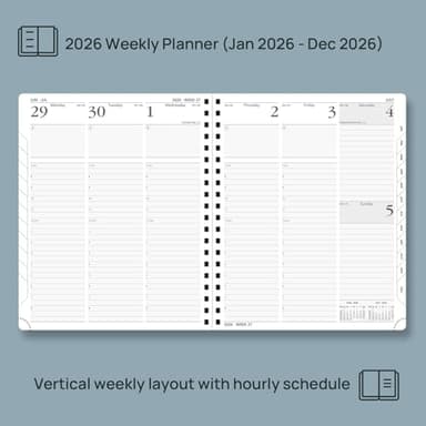 POPRUN 2026 Planner (Large - 8.5" x 10.5") with Hourly Schedule, Vertical Layout - 2026 Weekly Calendar (Jan. 2026 - Dec.2026) for Time Management, Monthly Tabs, Spiral Bound, Soft Cover - Grey - Image 3
