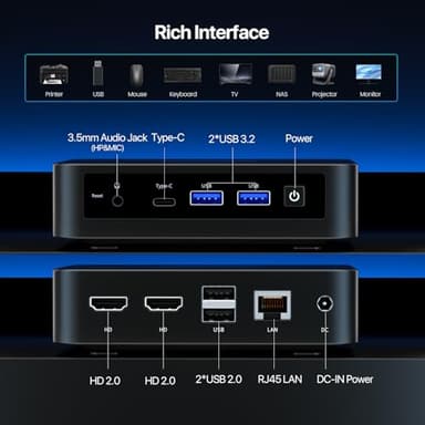 PELADN Mini PC,Twin Lake N150(Upgraded N100),16GB DDR4/512GB SSD,Type-C/Dual HD,Mini Desktop Computer,WiFi5 4K/60Hz Triple-Display USB3.2/BT4.2 Mini Computers for Home Business - Image 6