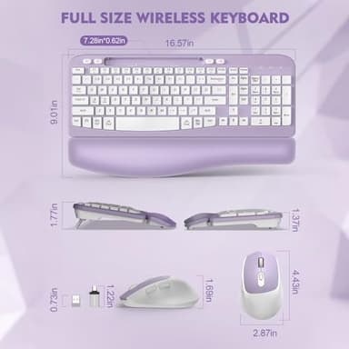 Wireless Keyboard and Mouse Combo, Wave Keys Full-Sized Ergonomic Keyboard with Cushioned Plam Rest, Phone Holder, Comfortable Natural Typing, 2.4G Cordless Set for Computer, Laptop, PC, Mac, Windows - Image 5