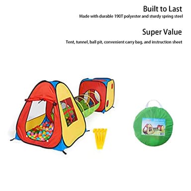 UTEX 3 in 1 Pop Up Play Tent with Tunnel, Ball Pit for Kids, Boys, Girls, Babies and Toddlers, Indoor/Outdoor Playhouse - Image 5