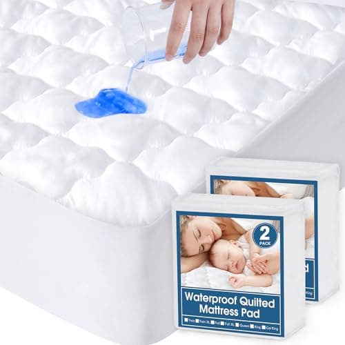 2 Pack Queen Mattres Protector Pad Waterproof Quilted, Soft & Cooling Queen Size Mattress Protector Cover Fitted with Deep Pocket up to 14", (White) - Image 1