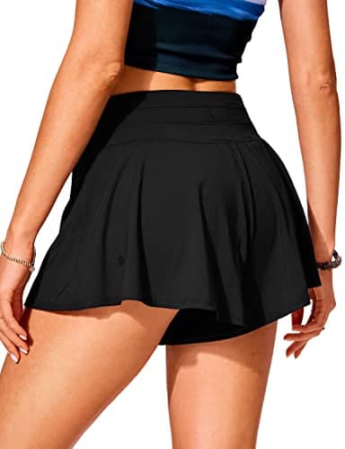 CRZ YOGA Womens Swim Board Shorts High Waisted Flowy Beach Skirt Skorts Bathing Swimsuit Bottoms with Liner Black Small - Image 3