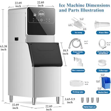 Commercial Ice Maker 600 Lbs/24H Commercial Ice Maker Machine Industrial Ice Machine with 400Lbs Storage, Ice Ready in 5-12 min, Stainless Steel Ice Maker for Bar Cafe Business Restaurant - Image 7