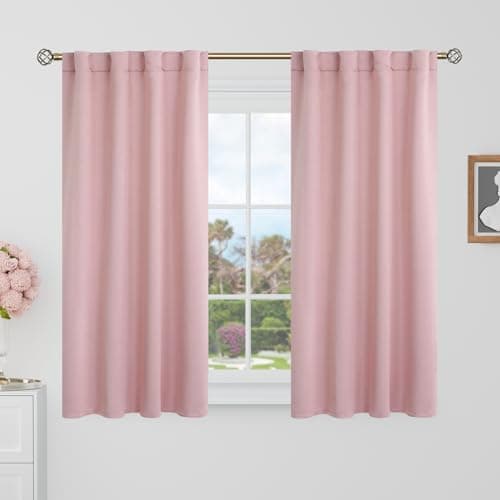 BGment 40 Inch Length Blackout Curtains for Cafe - 34 x 40 inch Short Curtains Rod Pocket and Back Tab Thermal Insulated Room Darkening Curtains for Bathroom/Kids Room, 2 Window Panels, Pink - Image 1