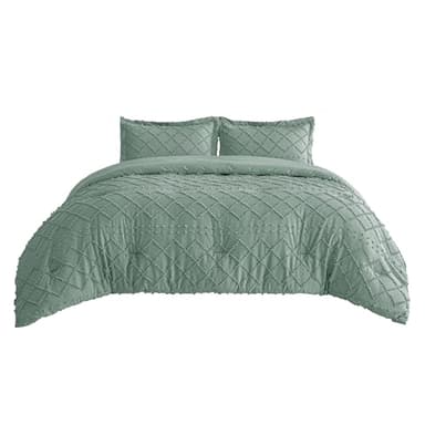 Bedsure Full Comforter Set - Green Comforter, Boho Tufted Shabby Chic Bedding for Kids, 3 Pieces Vintage Farmhouse Bed Set for All Seasons, Fluffy Soft Bedding with 2 Pillow Shams - Image 7