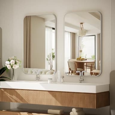 BEAUTYPEAK Wall Mirror 24" x 36" Rectangular Bathroom Mirror with Aluminum Alloy Frame, Rounded Corners Hanging Mirror for Living Room Bedroom Bathroom Entryway, Hangs Horizontal or Vertical, Silver - Image 1