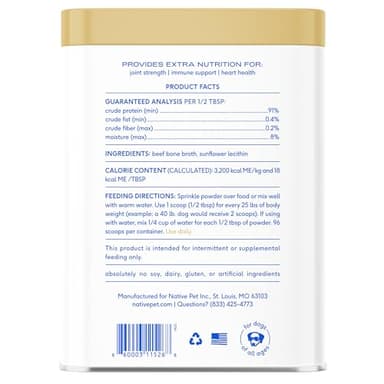 Native Pet Bone Broth for Dogs and Cats - Made with Real Beef Bone Broth, Dog Food Toppers for Picky Eaters - Provides Extra Hydration & Nutrition for Joint Strength, Immunity & Heart Health-96 Scoops - Image 8