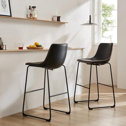 Sweetcrispy Counter Height Bar Stools Set of 2, 30 inch Height Stool Faux Leather Barstools with Back, Armless Kitchen Island Countertop Comfortable Modern Chairs with Metal Legs - Classic Black - Image 1