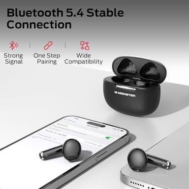 Monster N-Lite 208 Wireless Earbuds, Bluetooth Earbuds Touch Control, Bluetooth Headphones with 30H Playtime, Wireless Headphones Type-C Fast Charging, Clear Call, Comfortable Fit for Running - Image 3