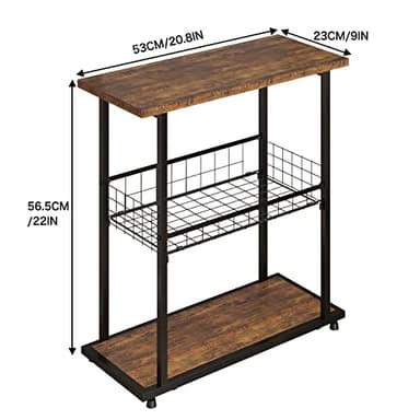 PROXRACER Side Table, 3-Tier End Table, Narrow Sofa Table Bedside Table, Small Nightstand with Storage Shelf for Living Room, Study, Bedroom, Rustic Brown - Image 3