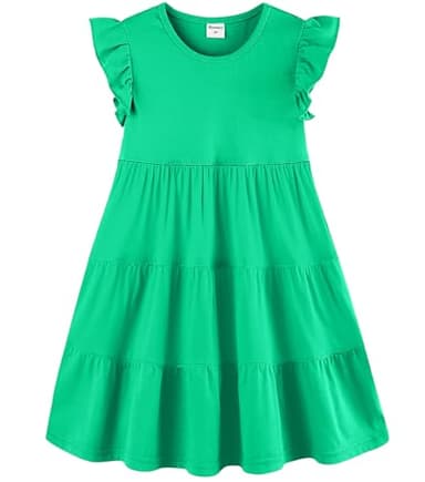 Kids Girls Dress Summer Spring St. Patrick’s Day Outfits Cotton Pocket Sleeveless Twirly Casual Playwear Sundress Clothing Clothes Solid Greeen Size 8-9 Years Green - Image 1