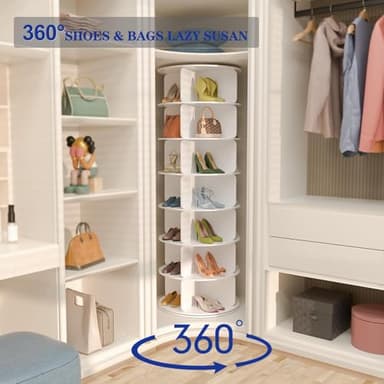 Cushore 7 Tier Rotating Shoe Rack Tower, Free Standing 360° Shoe organizer Lazy Susan, Bag Display Rack Storage Round Carousel, Neat and Elegant Shoe Storage Solution - Image 3