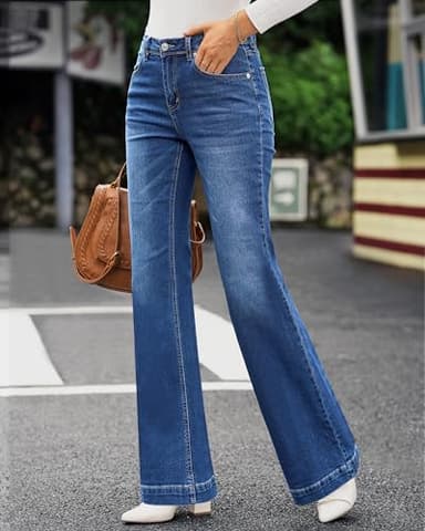 GRAPENT 70s Clothes for Women's Baggy Jeans Women's High Waisted Wide Leg Pants Womens High Waisted Jeans for Women Stretch Bootcut Western Womens Jeans Size 10 Color Classic Blue Size 8 Size 10 - Image 2