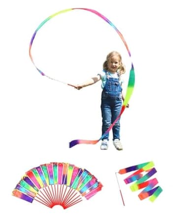dervea 20 Pack Ribbon Dancing Wands Party Favors for Kids, Rainbow Birthday Decorations, Princess Party Supplies, Girls Party Games, Gymnastics Goody Bag Stuffers (Rainbow) - Image 1