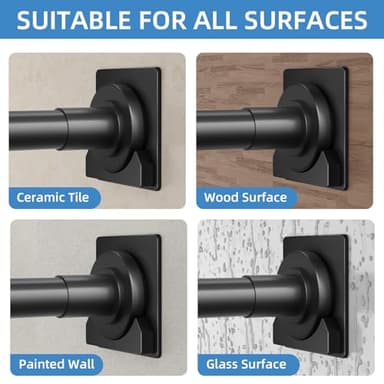CorkLatta Matte Black Shower Curtain Rod,1 Inch Diameter Stainless Steel Adjustable Spring Tension Rods 32 to 80",with Holders,Anti-Slip,Curtain Rods No Drilling(1 Pack) - Image 4