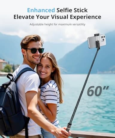 Selfie Stick Travel Tripod for iPhone Wireless Remote for Selfies, Extendable Selfie Stick for iPhone, iPhoneTripod for Video Recording, 60 inch, Black - Image 2