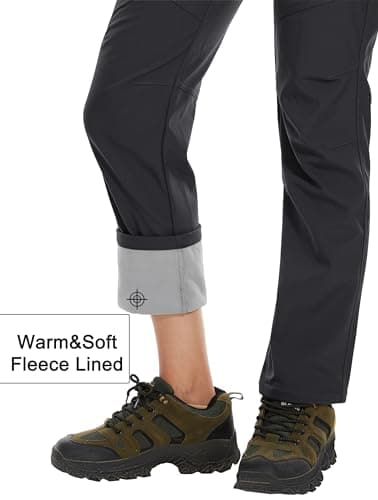 MAGCOMSEN Women's Fleece Lined Waterproof Insulated Winter Pants Outdoor Snow Ski Pants Warm Hiking Softshell Black XS - Image 3