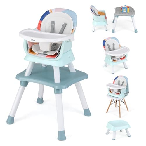 INFANS 8 in 1 Baby High Chair, Convertible Highchair for Babies and Toddlers, Infant Dining Booster Seat, Building Block Table, Kids Stool Table Chair Set with Removable Tray (8 in 1, Baby Blue) - Image 1