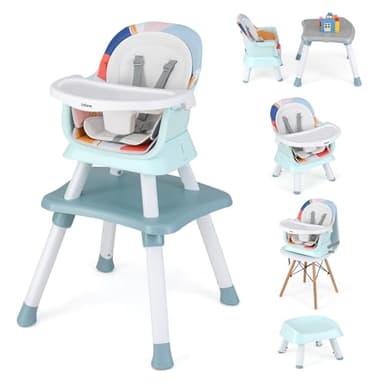 INFANS 8 in 1 Baby High Chair, Convertible Highchair for Babies and Toddlers, Infant Dining Booster Seat, Building Block Table, Kids Stool Table Chair Set with Removable Tray (8 in 1, Baby Blue) - Image 1