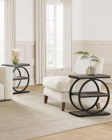 LITTLE TREE End Table, 3-Tier Side Table, Slim Sofa Side Table for Living Room, Tall Bedside Table Nightstand for Bedroom, Grey and Black - Image 7