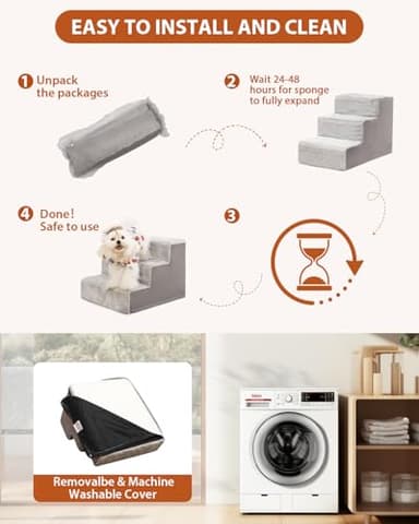 Dog Stairs for Small Dogs,17.5" H,4-Step Dog Steps for High Bed Couch and Sofa,Pet Stairs for Dogs and Cats Climbing with Non-Slip Bottom and Washable Cover,Light Grey - Image 5