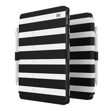 Speck Balance Folio Case for iPad 10.2 Inch (2019-2021) - Drop & Camera Protection, Slim Multi Range Stand, Apple Pencil Holder - Black/White Stripes - Image 4
