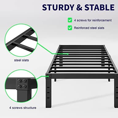 Neslime 14 Inch Twin Bed Frame No Box Spring Needed, Metal Platform Twin Size Bed Frame, Heavy Duty, Easy Assembly and Noise Free, Black - Image 5