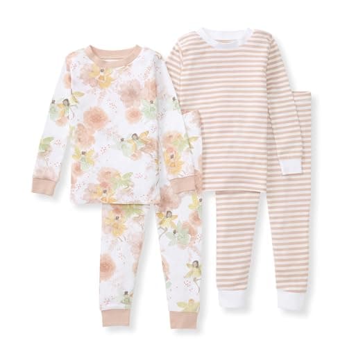 Burt's Bees Baby Baby Girl's Pajamas, Tee and Pant 2-Piece Pj Set, 100% Organic Cotton, Fairy Floral 2-pk - Image 1