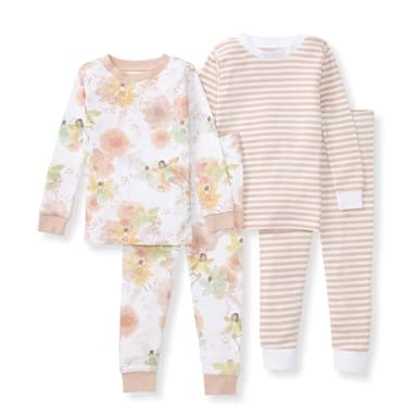 Burt's Bees Baby Baby Girl's Pajamas, Tee and Pant 2-Piece Pj Set, 100% Organic Cotton, Fairy Floral 2-pk - Image 1