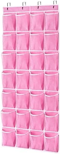 KEEPJOY 28 Pockets Hanging Shoe Organizer, Over the Door Shoe Organizer, Hanging Door Shoe Holder Rack with Mesh Pockets Large Size 65 x 23 Inch (Pink-1Pack - Image 3
