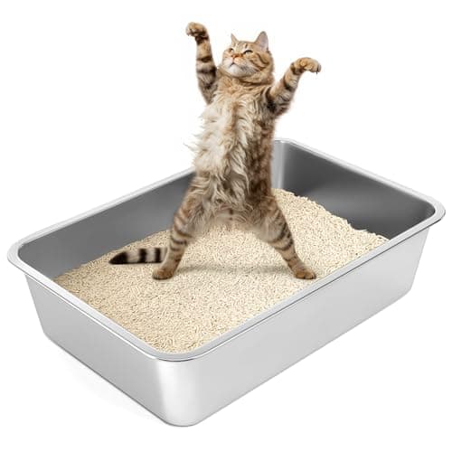 YOILES Stainless Steel Cat Litter Box with High Sides, Extra Large Open Metal Litter Pan, Easy to Clean, Rust Proof, Non Stick, Non Slip Rubber Feets (24"x16"x6") - Image 1