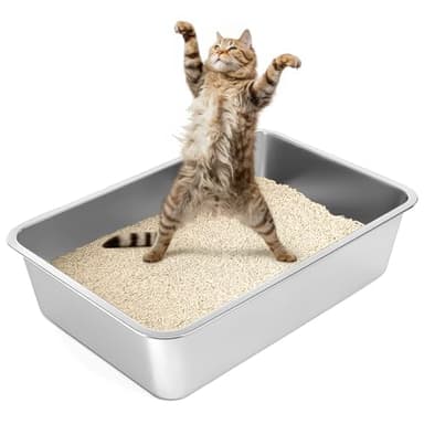 YOILES Stainless Steel Cat Litter Box with High Sides, Extra Large Open Metal Litter Pan, Easy to Clean, Rust Proof, Non Stick, Non Slip Rubber Feets (24"x16"x6") - Image 1