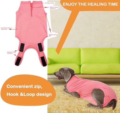 Wabdhaly Recovery Suit for Dogs,Dog Cone Alternative Zipper Surgery Suit Female Spay,Soft Dog Surgery Suit for Anti Licking,Breathable Surgical Suit for Dogs Female Spay - Image 3
