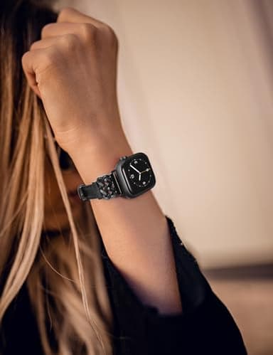 TOYOUTHS Compatible with Apple Watch Bands Women 38/40/41/42mm Dressy Slim Leather Strap with Designer Celtic Knot Interlock Buckle Bracelet for iWatch Series 11 10 9 8 7 6 5 4 SE 3 2 1, Black - Image 5