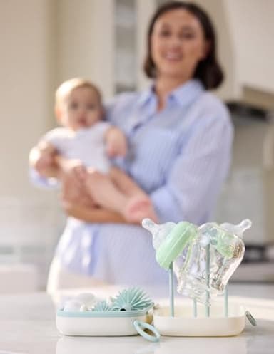 Momcozy Bottle Brush Set - Baby Bottle Cleaner Kit with Silicone Brush, Nipple Brush, Straw Brush, Soap Dispenser, Drying Rack - 7 in 1 Bottle Cleaning Tool for Home and Travel, Green - Image 2