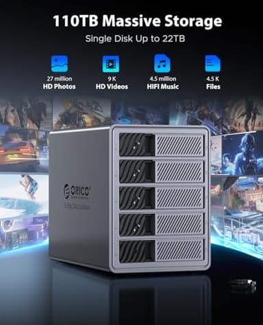 ORICO RAID 5 Bay HDD Enclosures USB 3.0 Push-Pull Mounting for 3.5-inch HDD, Max 110TB, External Direct Attached Storage 8 RAID Modes Supported 9858RU3 - Image 3