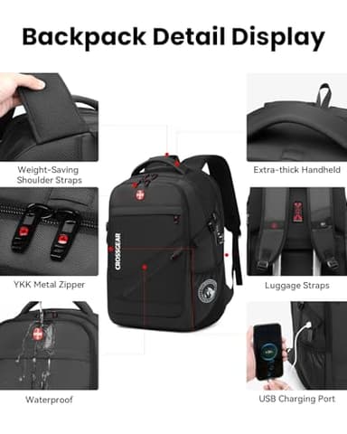 CROSSGEAR Large Travel Backpack Waterproof Laptop Bag Airline Approved Business Office Work Computer Casual Daypacks TSA Lock Anti-Theft Bookbag with USB Port Fit 17.3 inch Laptops for Men Women - Image 3