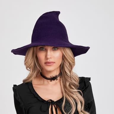 Edoneery Halloween Witch Hat for Women Wide Brim Foldable Pointed Cap for Halloween Party Costume Accessory - Image 2
