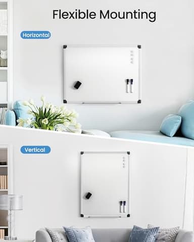 VUSIGN Magnetic White Board Kit for Wall 24" x 18", 1 Dry Eraser & 2 Multicolor Markers & 4 Magnetic Pins, Sliver Reinforced Aluminum Frame for Home, School, Office - Image 7