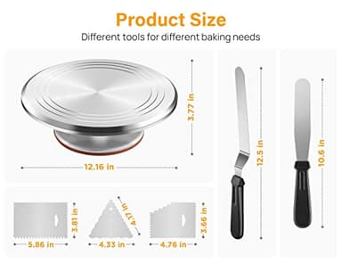Kootek Aluminium Cake Turntable, 12 Inch Rotating Cake Stand, 35 pcs Cake Decorating Kit Supplies with 24 Numbered Icing Piping Tips, 2 Frosting Spatula, Pastry Bags and Other Baking Tools - Image 2