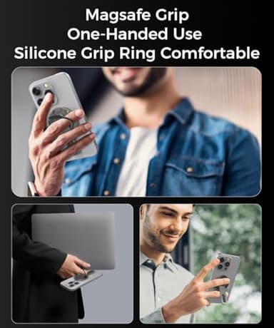 Warherd Phone Grip for Magsafe Phone Stand 360°Roration Gym Holder Phone Kickstand Silicone Finger Ring Innovative Pressure-Relief Damping Hinge Design with Magnet Ring Compatible All Phones (Black) - Image 2