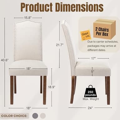 Stylish Upholstered Parsons Dining Chair Kitchen with Silver Nailhead Trim and Sturdy Solid Wood Legs - Image 3